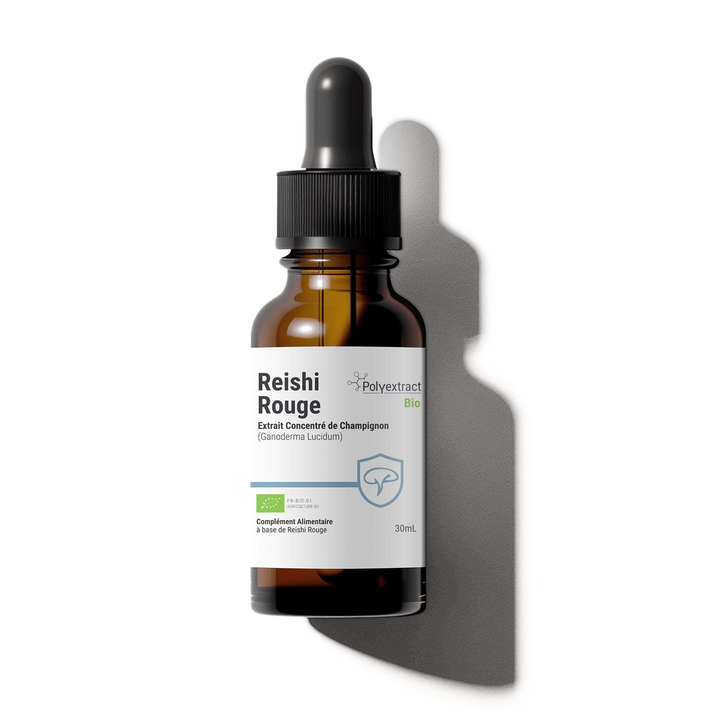 Glass bottle with dropper, Polyextract Supplement Reishi Mushroom