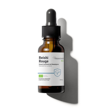 Glass bottle with dropper, Polyextract Supplement Reishi Mushroom