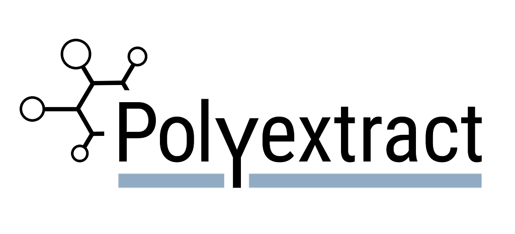 Polyextract logo with molecular structure icon on a white background