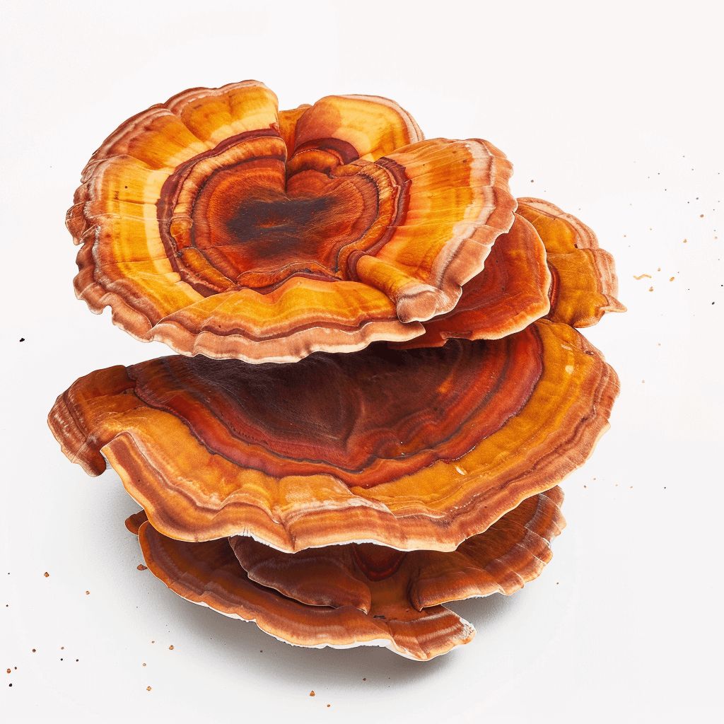 Reishi, extraits de champignon Bio, champignons en couches, couleur orange et marron, origine naturelle.