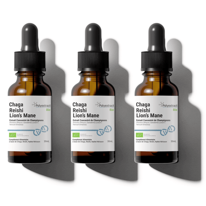 TriExtract bottle with Chaga, Reishi, Lion&